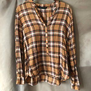 ZARA Warm Camel Plaid Patterned Blouse
